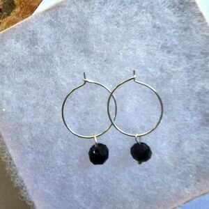EBONY BLACK SWAROVSKI   BEAD REMOVEABLE SILVER HOOP EARRINGS. BLOWOUT SALE